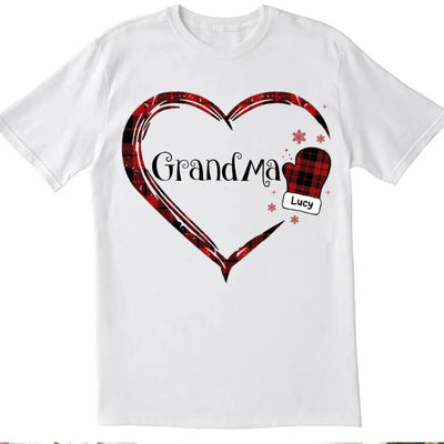 Grandma Heart Hand Print Buffalo Plaid - Personalized T-shirt, Christmas Gift For Grandma, Gift For Nana, Gigi, Grandma Sweatshirt