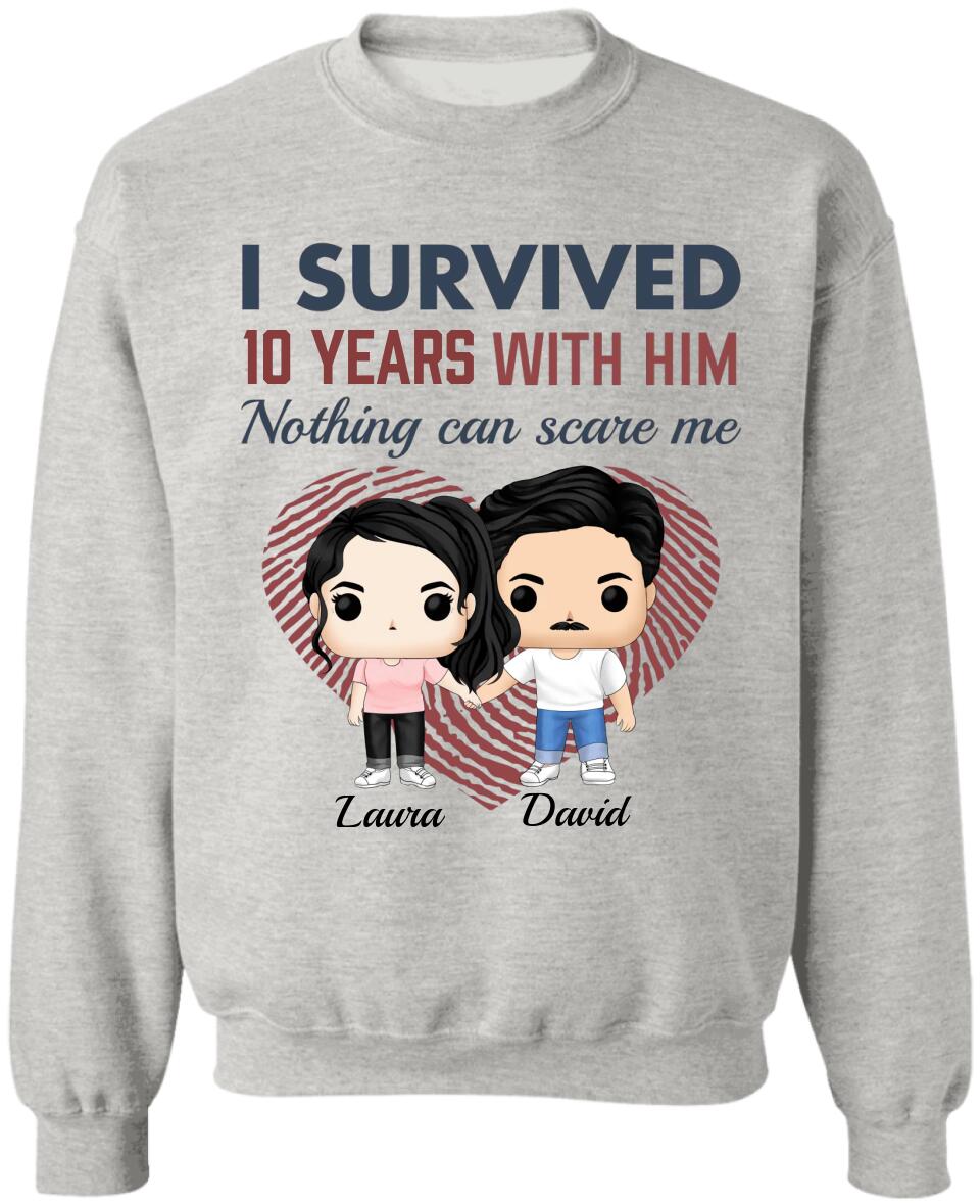I Survived With Him Nothing Can Scare Me - Couple Shirts - Anniversary Couple Shirt - Personalized Shirt