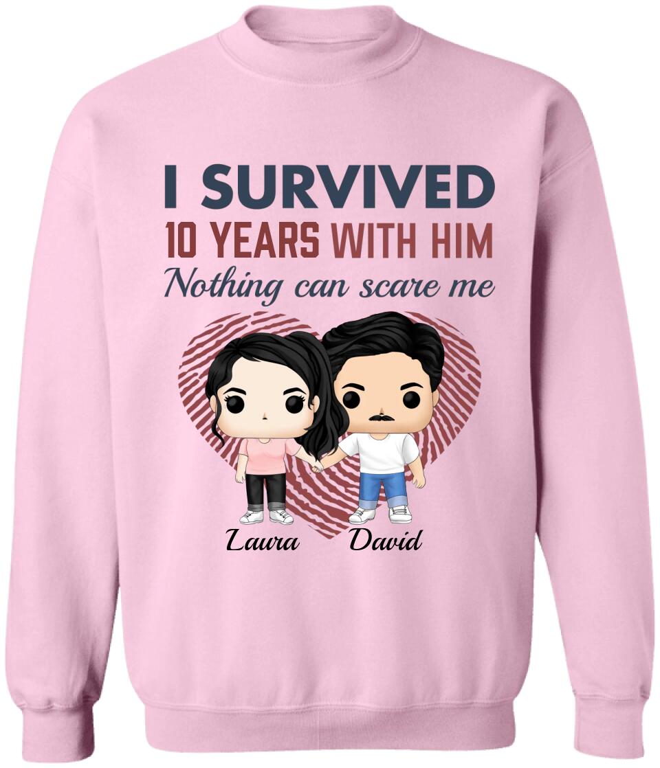 I Survived With Him Nothing Can Scare Me - Couple Shirts - Anniversary Couple Shirt - Personalized Shirt