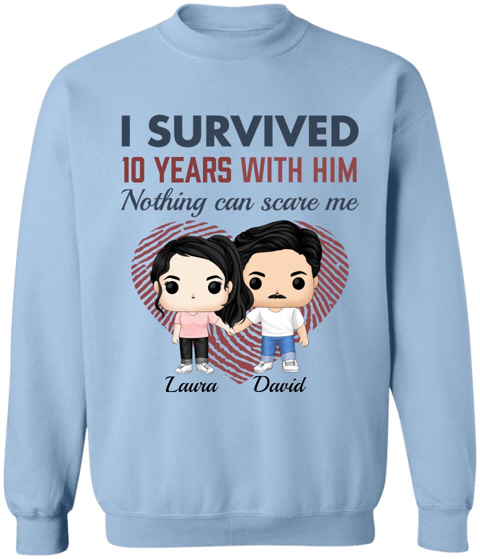 I Survived With Him Nothing Can Scare Me - Couple Shirts - Anniversary Couple Shirt - Personalized Shirt