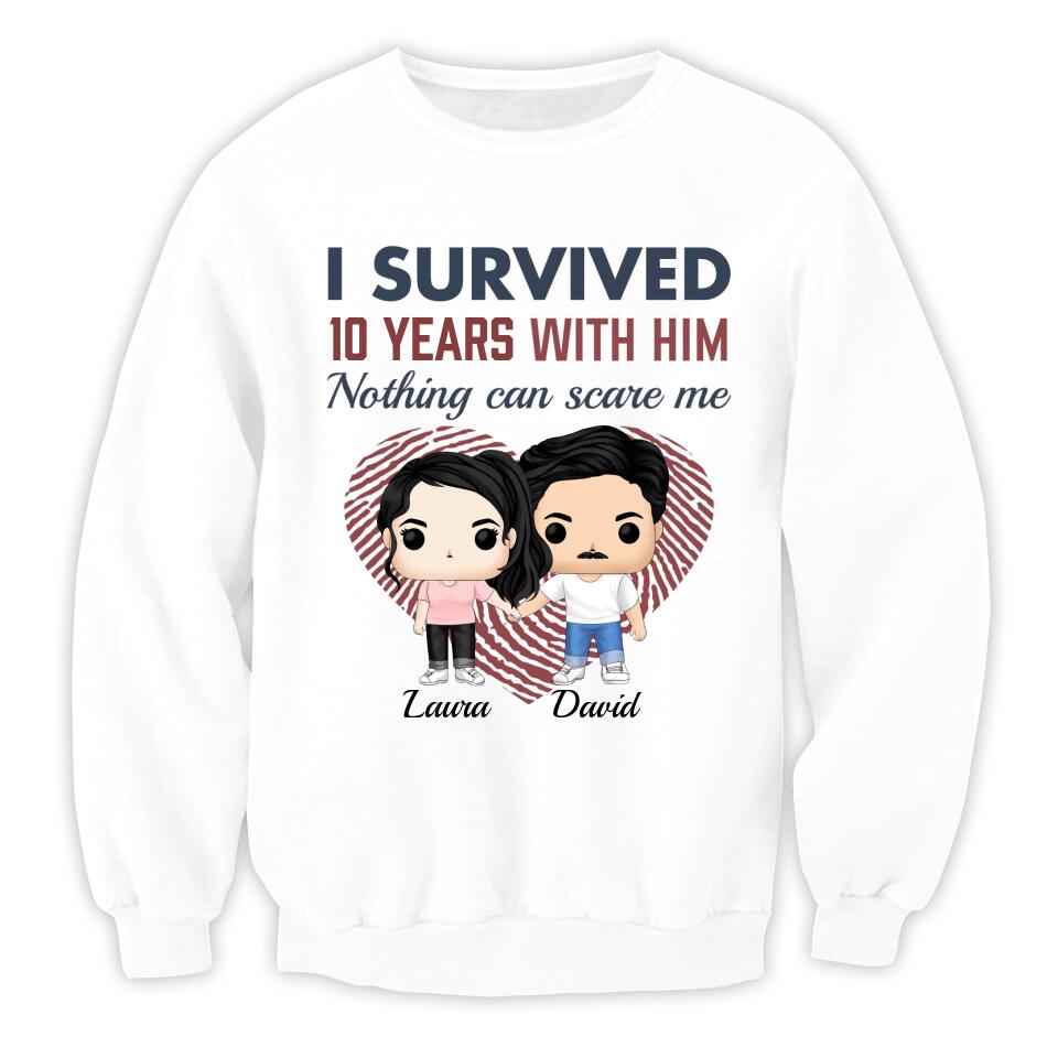 I Survived With Him Nothing Can Scare Me - Couple Shirts - Anniversary Couple Shirt - Personalized Shirt