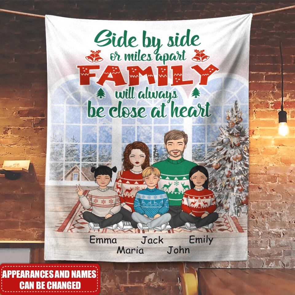 Side By Side Or Miles Apart - Christmas Gift for Mummy, Daddy, Grandparents - Personalized Christmas Blanket - Personalized Family Blanket