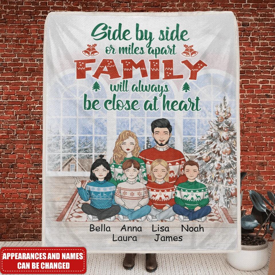 Side By Side Or Miles Apart - Christmas Gift for Mummy, Daddy, Grandparents - Personalized Christmas Blanket - Personalized Family Blanket