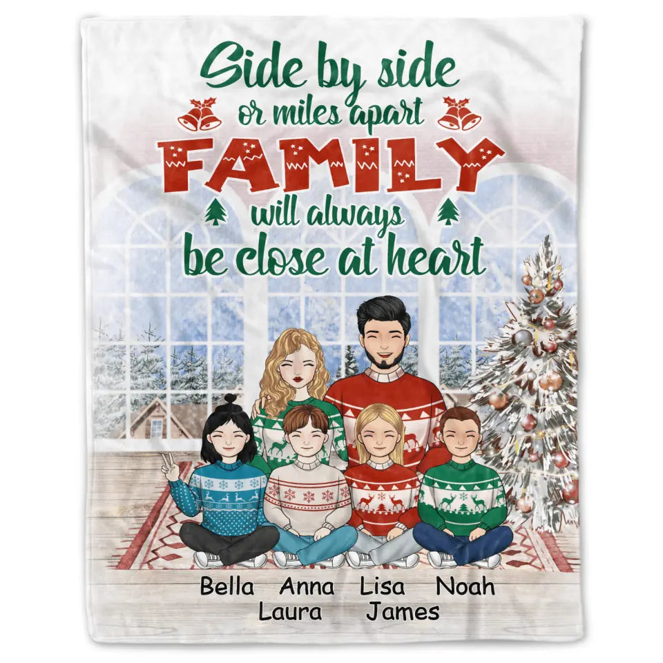 Side By Side Or Miles Apart - Christmas Gift for Mummy, Daddy, Grandparents - Personalized Christmas Blanket - Personalized Family Blanket