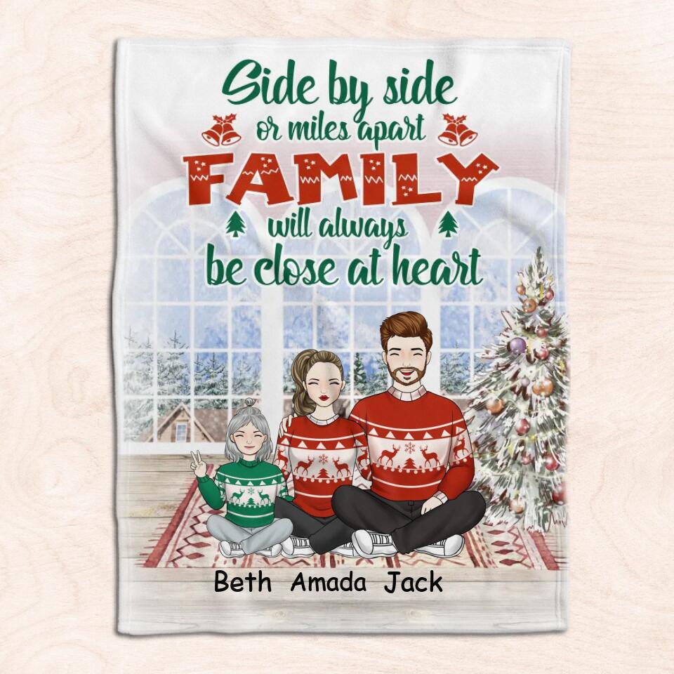 Side By Side Or Miles Apart - Christmas Gift for Mummy, Daddy, Grandparents - Personalized Christmas Blanket - Personalized Family Blanket