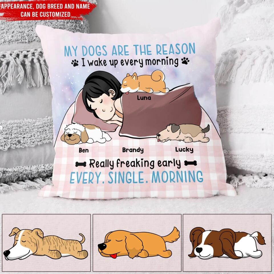 Reason Wake Up Every Morning Dog - Personalized Pillow Insert Included, Gift For Dog Lover, Custom Couch Pillow