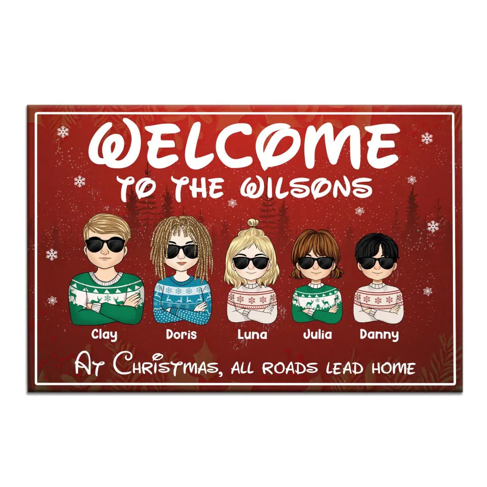 At Christmas All Roads Lead Home - Christmas Welcome Mat - Christmas Gift Decor - Personalized Doormat