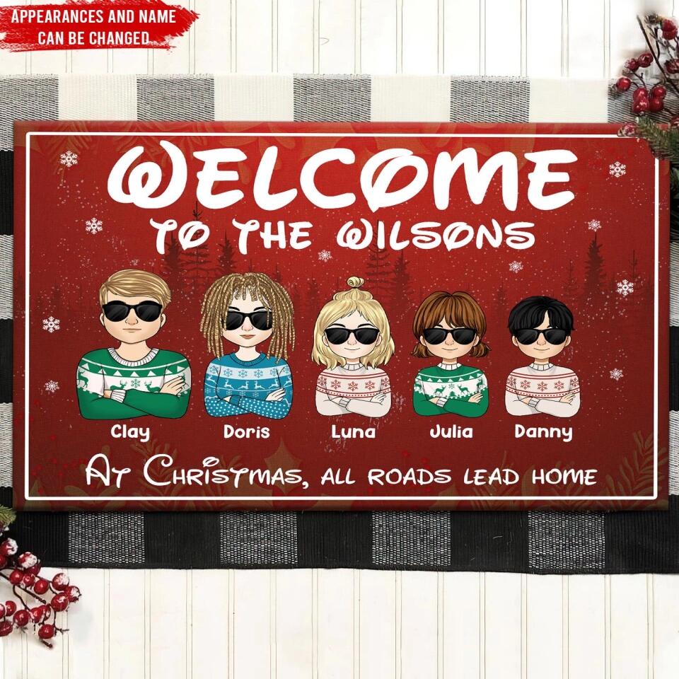 At Christmas All Roads Lead Home - Christmas Welcome Mat - Christmas Gift Decor - Personalized Doormat