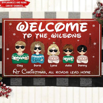 At Christmas All Roads Lead Home - Christmas Welcome Mat - Christmas Gift Decor - Personalized Doormat