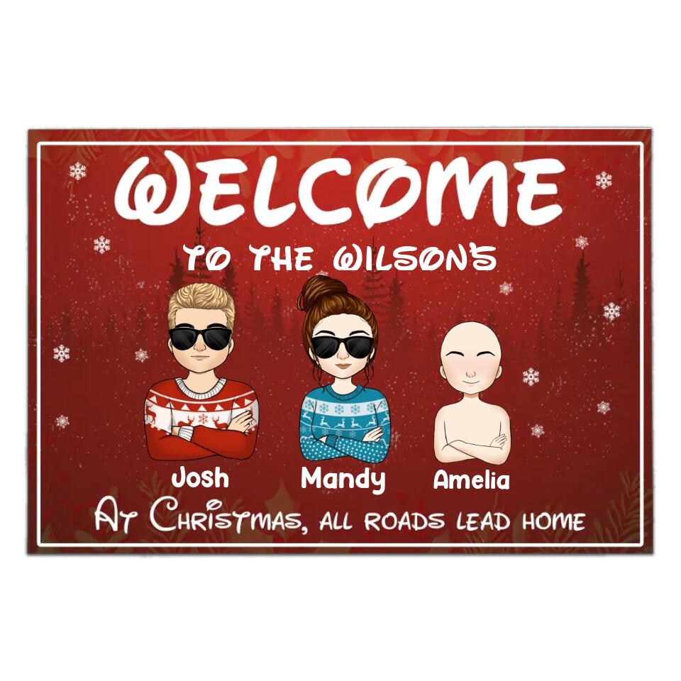 At Christmas All Roads Lead Home - Christmas Welcome Mat - Christmas Gift Decor - Personalized Doormat