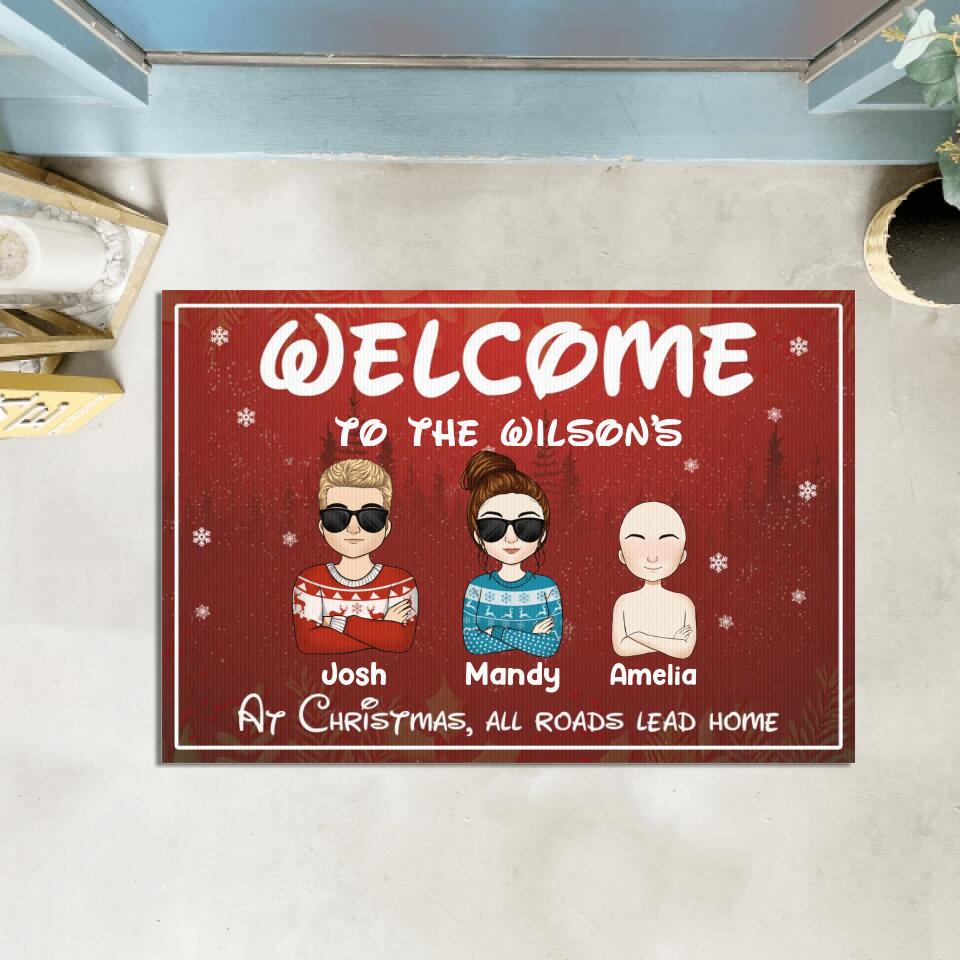 At Christmas All Roads Lead Home - Christmas Welcome Mat - Christmas Gift Decor - Personalized Doormat