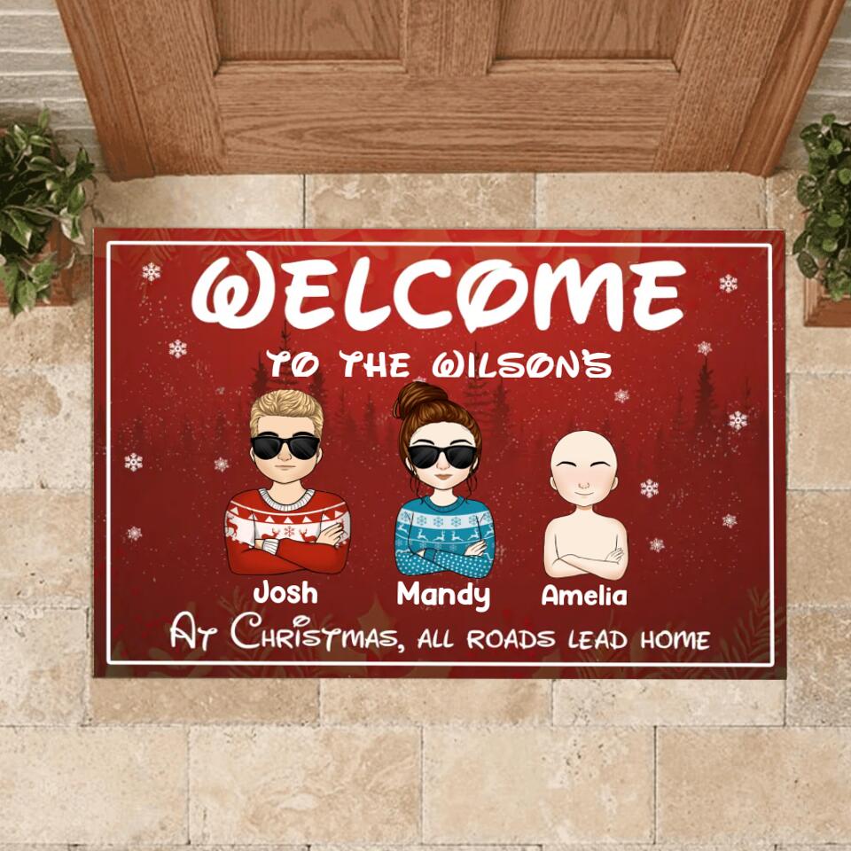 At Christmas All Roads Lead Home - Christmas Welcome Mat - Christmas Gift Decor - Personalized Doormat