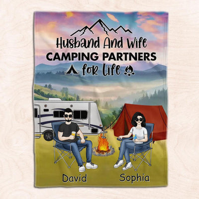 Husband And Wife Camping Partners For Life - Camping Life - Camper Gift - Personalized Camping Blanket