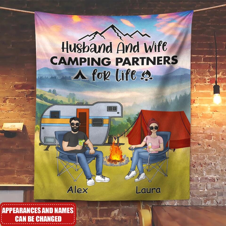 Husband And Wife Camping Partners For Life - Camping Life - Camper Gift - Personalized Camping Blanket