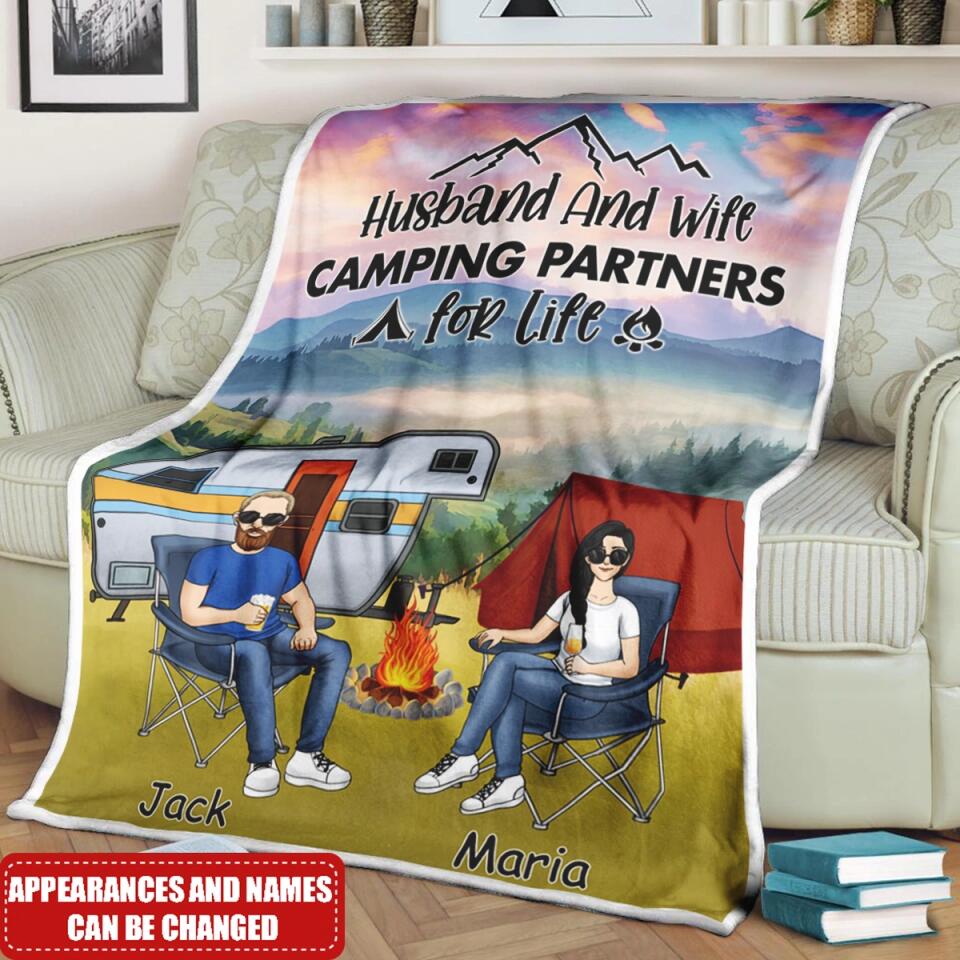 Husband And Wife Camping Partners For Life - Camping Life - Camper Gift - Personalized Camping Blanket
