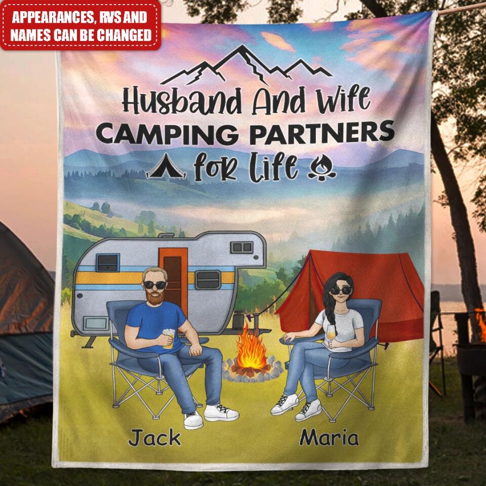 Husband And Wife Camping Partners For Life - Camping Life - Camper Gift - Personalized Camping Blanket