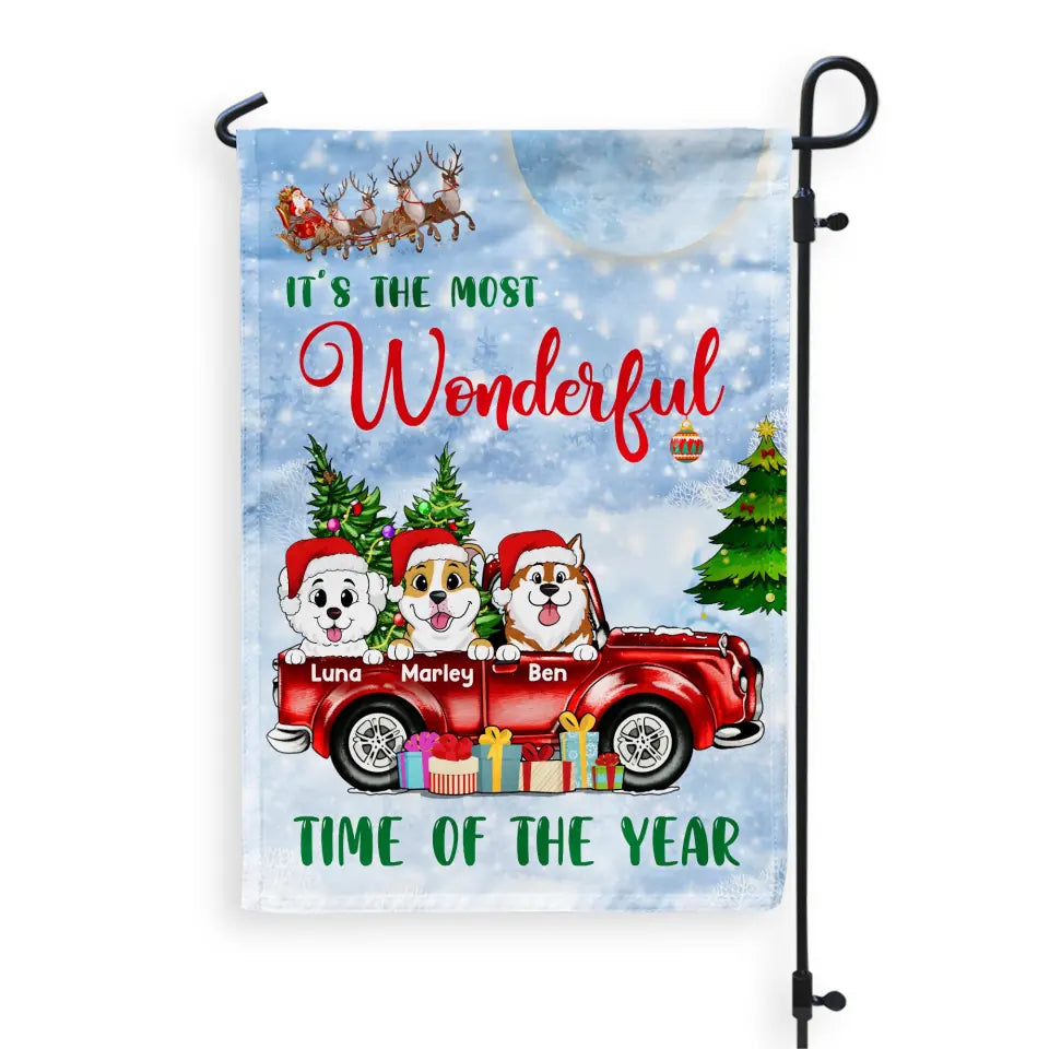 It's The Most Wonderful Time Of The Year - Personalized Garden Flag, Gift For Dog Lover, Christmas Gift, Dog Christmas Flag