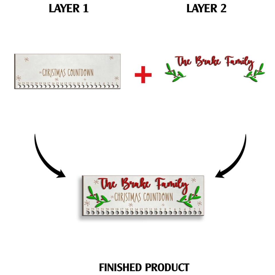 Candy Cane Christmas Countdown - Personalized 2 Layer Sign, Family Christmas Countdown Sign, Christmas Gift