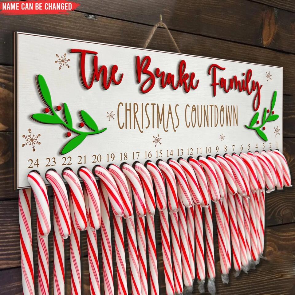 Candy Cane Christmas Countdown - Personalized 2 Layer Sign, Family Christmas Countdown Sign, Christmas Gift