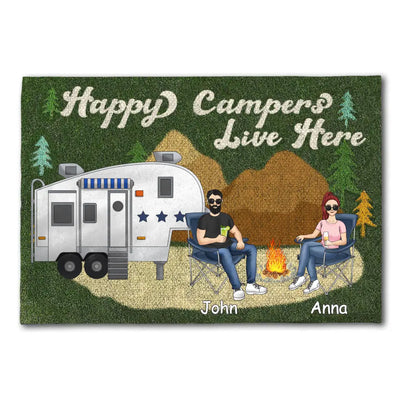 Happy Campers Live Here - Camping Gift - Camper Doormat - Camping Life - Personalized Camping Doormat