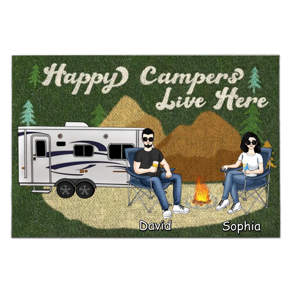 Happy Campers Live Here - Camping Gift - Camper Doormat - Camping Life - Personalized Camping Doormat