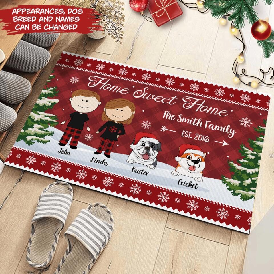 Home Sweet Home - Dog Lovers Gift - Welcome Doormat - Christmas Gift - Personalized Family Christmas Doormat