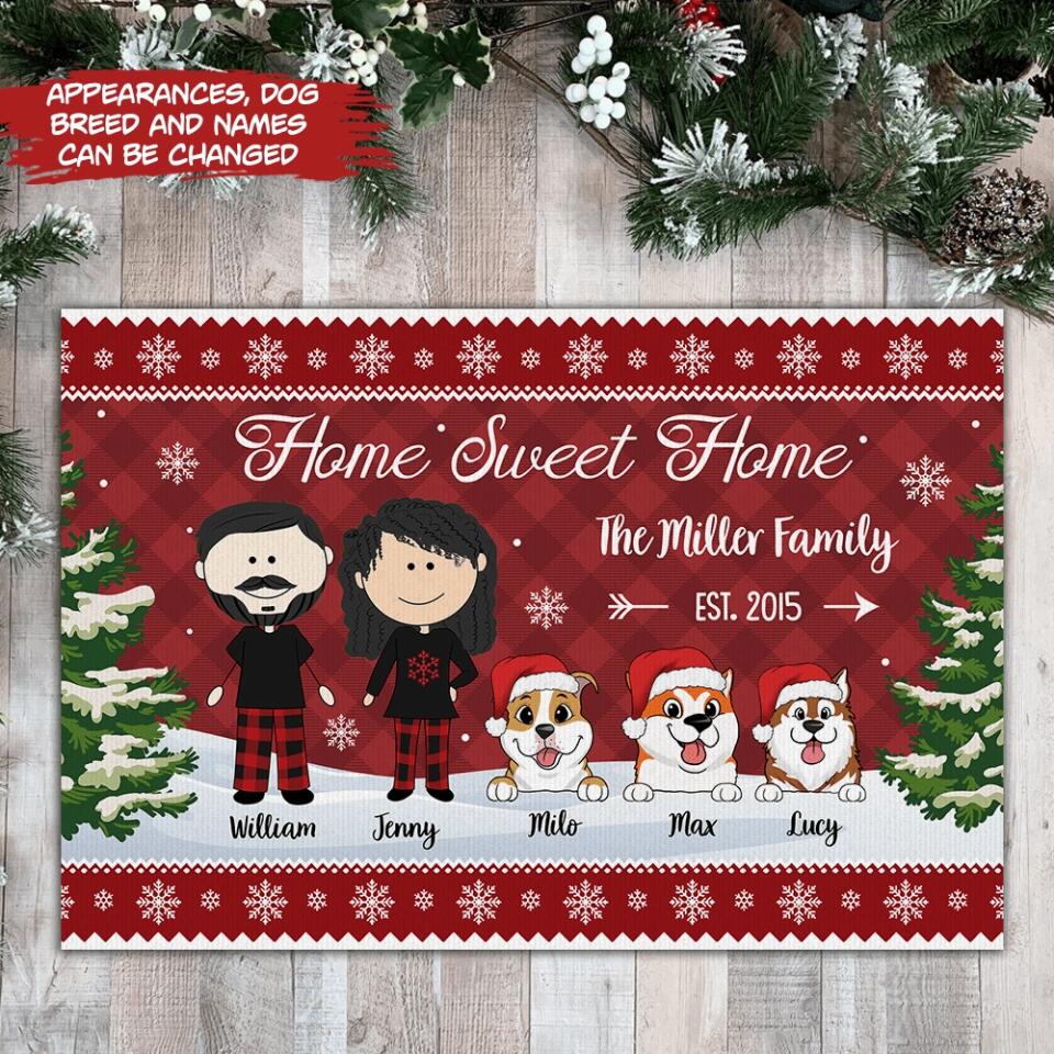 Home Sweet Home - Dog Lovers Gift - Welcome Doormat - Christmas Gift - Personalized Family Christmas Doormat