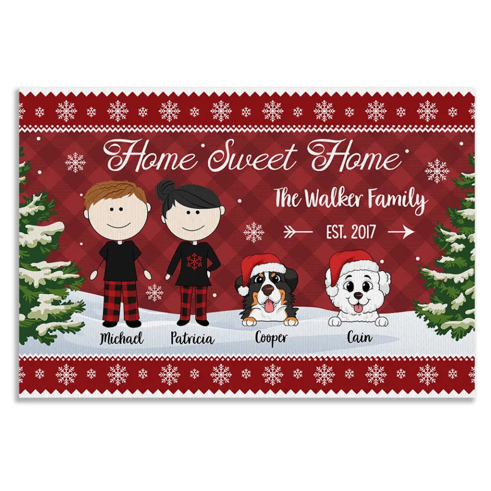 Home Sweet Home - Dog Lovers Gift - Welcome Doormat - Christmas Gift - Personalized Family Christmas Doormat