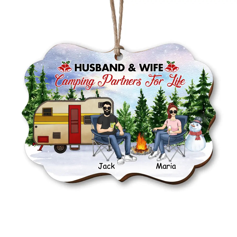 Husband &amp; Wife Camping Partners For Life - Personalized Ornament, Gift For Camping Lover, Couple Ornament