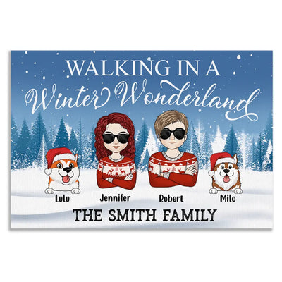 Walking In A Winter Wonderland - Dog Lovers Gift - Welcome Doormat - Personalized Couple And Dog Doormat