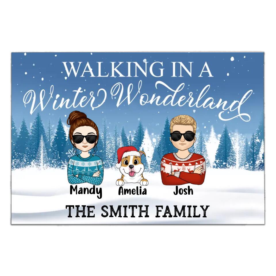 Walking In A Winter Wonderland - Dog Lovers Gift - Welcome Doormat - Personalized Couple And Dog Doormat