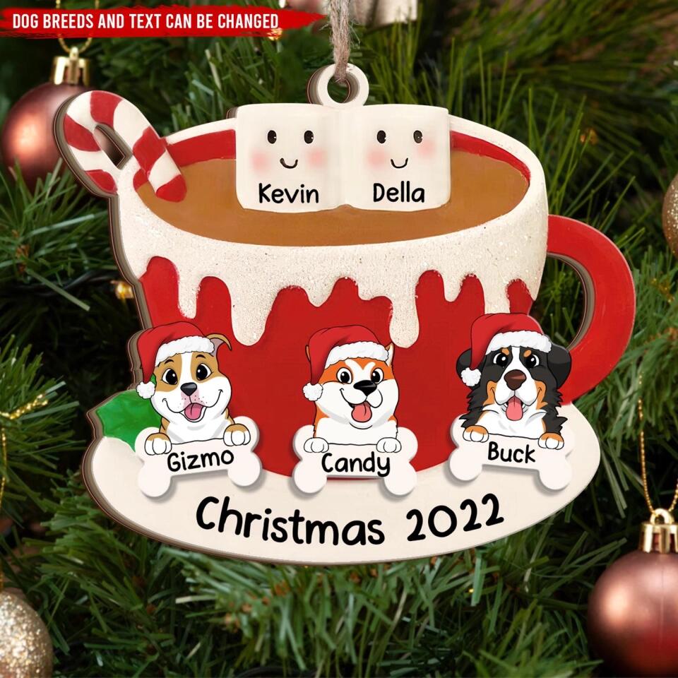 Personalized Ornament Marshmallow Cup Couple With Dogs - Couple With Dogs Ornament - Dog Lovers Gift - Personalized Wooden Ornament