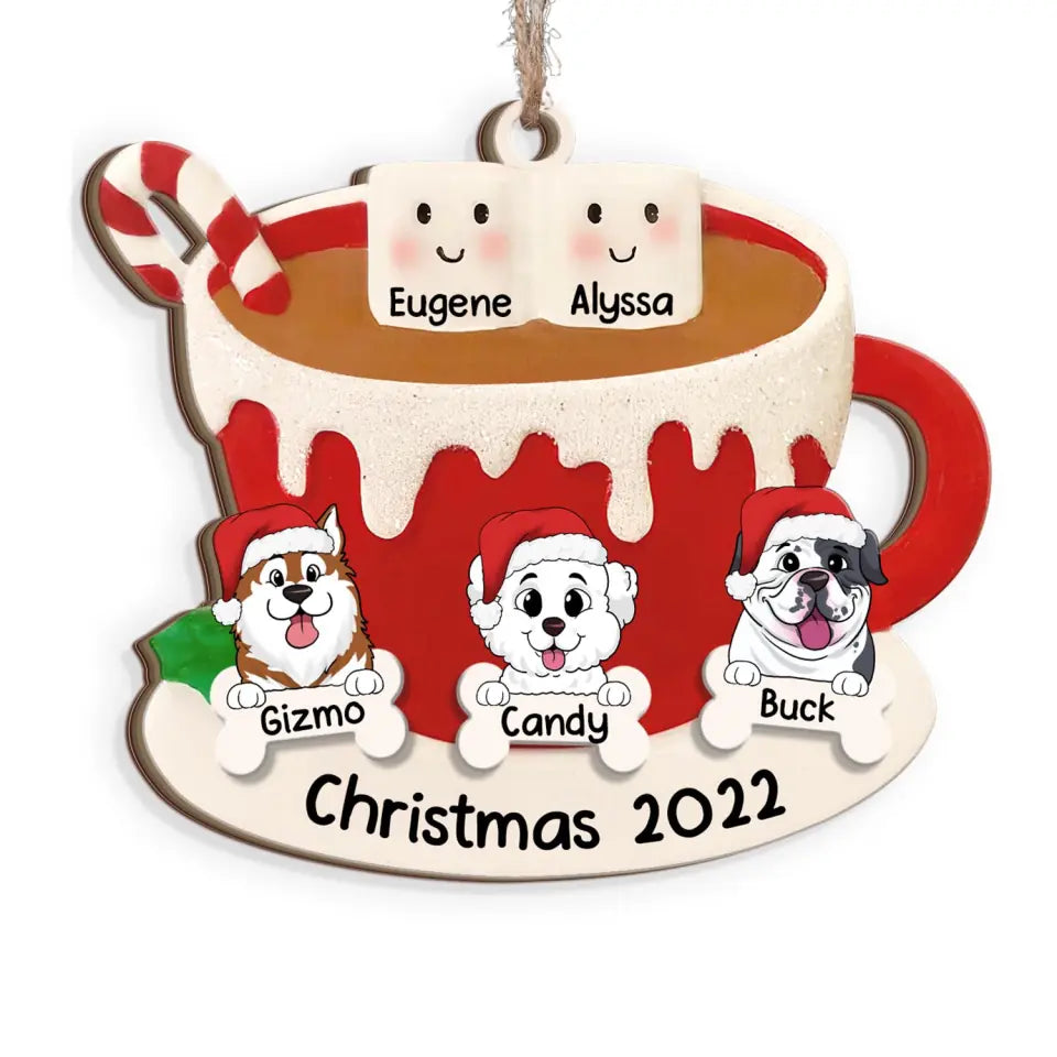 Personalized Ornament Marshmallow Cup Couple With Dogs - Couple With Dogs Ornament - Dog Lovers Gift - Personalized Wooden Ornament