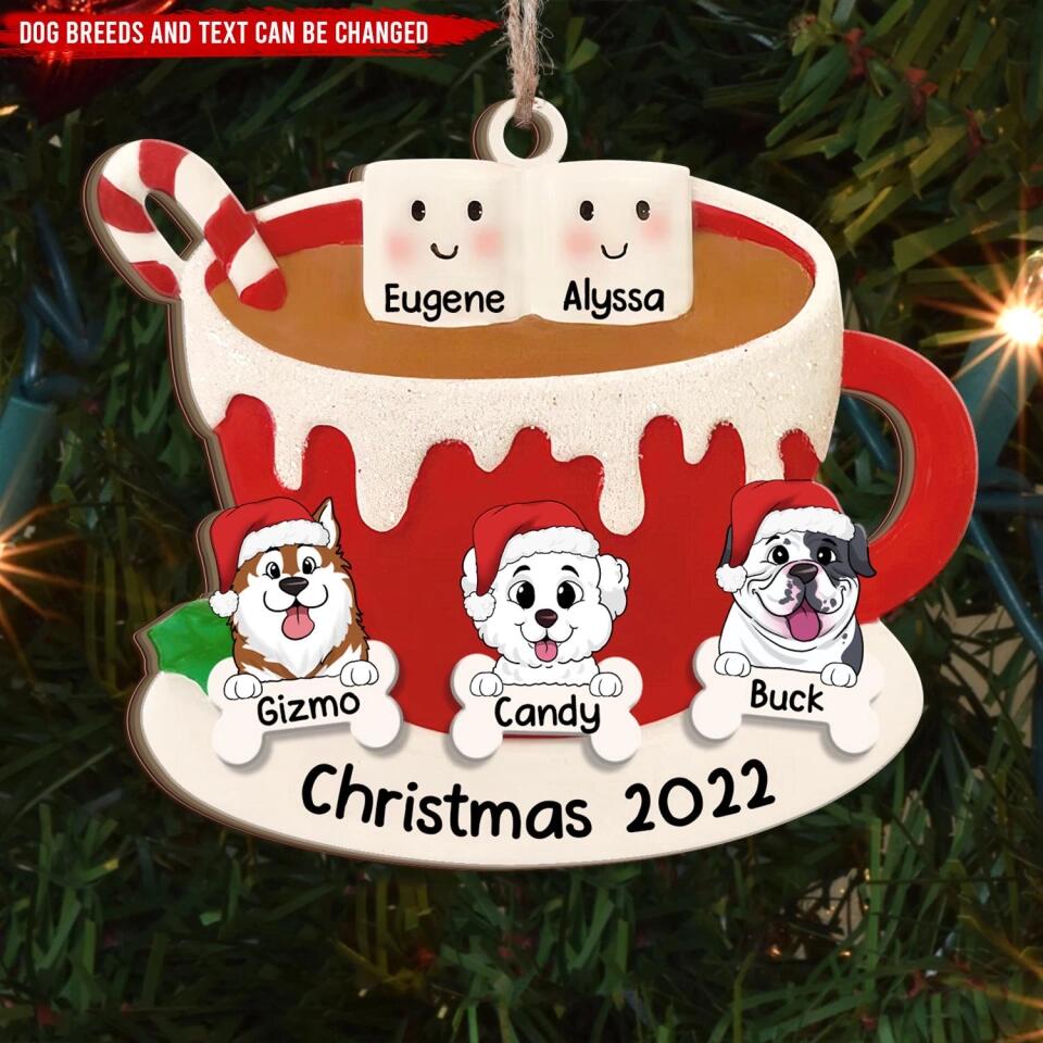 Personalized Ornament Marshmallow Cup Couple With Dogs - Couple With Dogs Ornament - Dog Lovers Gift - Personalized Wooden Ornament