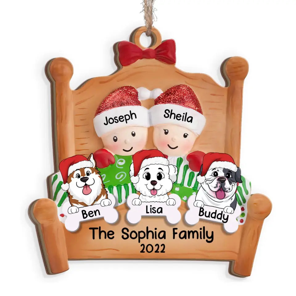 Personalized Couple Snuggled In Bed With Dog - Christmas Gift - Christmas Ornaments - Personalized Couple Ornament - OCP309