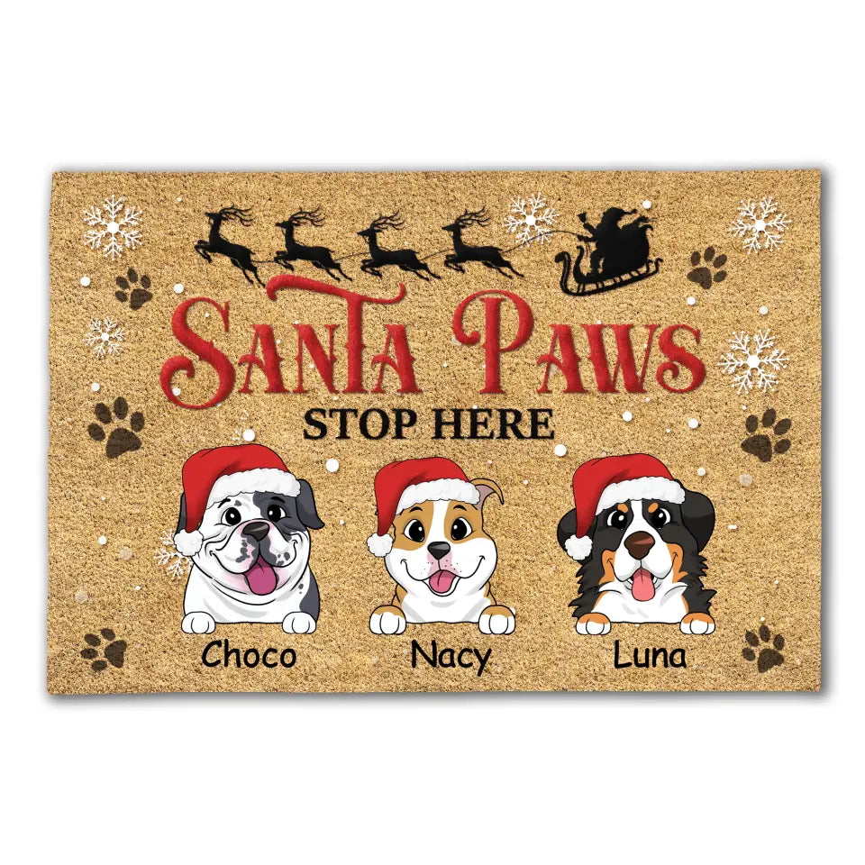 Santa Paws Stop Here - Dog Lovers Gift - Christmas Doormat - Personalized Dog Doormat