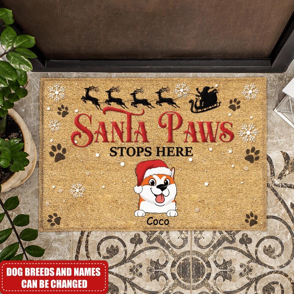 Santa Paws Stop Here - Dog Lovers Gift - Christmas Doormat - Personalized Dog Doormat