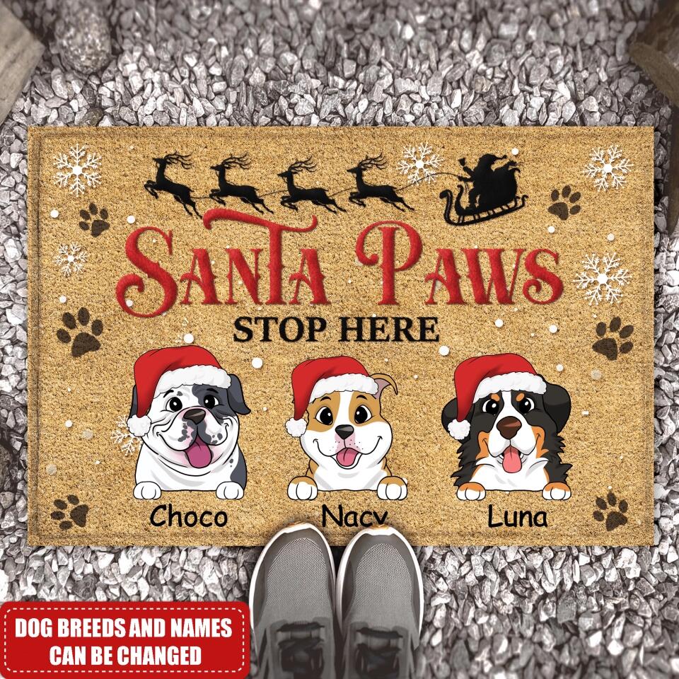 Santa Paws Stop Here - Dog Lovers Gift - Christmas Doormat - Personalized Dog Doormat