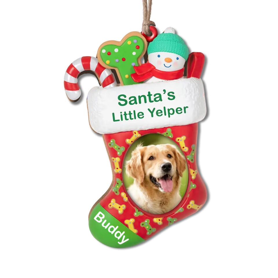 Santa's Little Yelper Dog Stocking Photo Frame - Personalized Ornament, Gift For Dog Lover