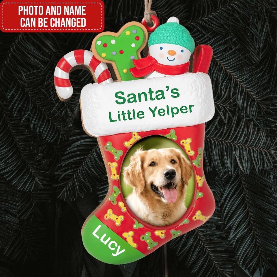 Santa's Little Yelper Dog Stocking Photo Frame - Personalized Ornament, Gift For Dog Lover