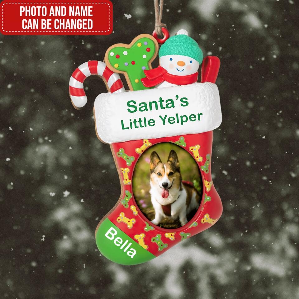 Santa's Little Yelper Dog Stocking Photo Frame - Personalized Ornament, Gift For Dog Lover