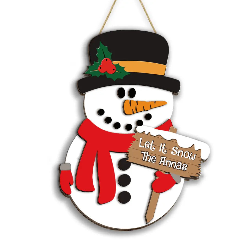 Christmas Snowman - Personalized Wooden 2 Layer Sign, Gift For Family, Christmas Sign Decoration