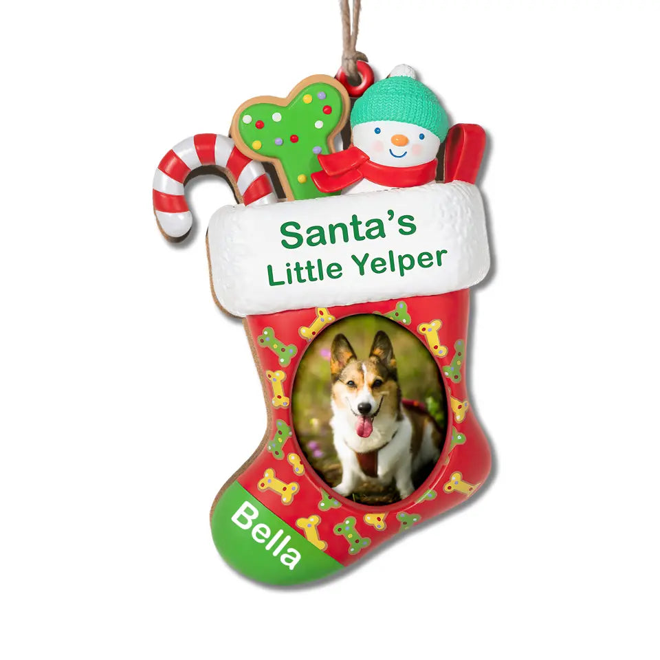 Santa's Little Yelper Dog Stocking Photo Frame - Personalized Ornament, Gift For Dog Lover