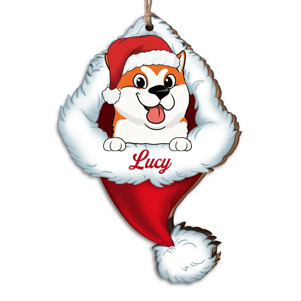 Santa Hat Ornament - Christmas Ornament - Christmas Gift - Dog Lovers Ornament - Personalized Dog Christmas Ornament