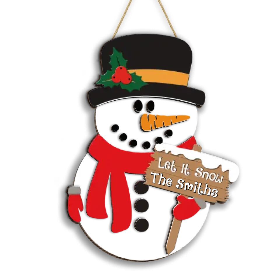 Christmas Snowman - Personalized Wooden 2 Layer Sign, Gift For Family, Christmas Sign Decoration