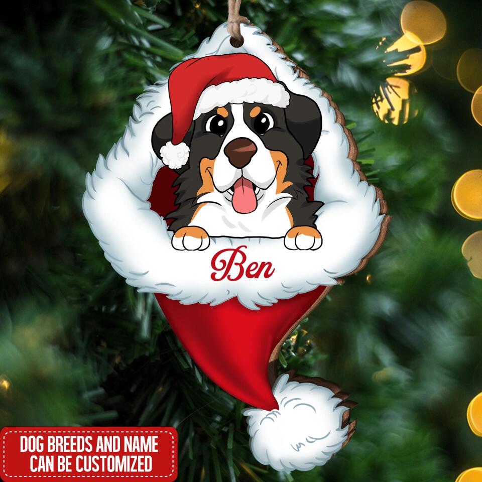Santa Hat Ornament - Christmas Ornament - Christmas Gift - Dog Lovers Ornament - Personalized Dog Christmas Ornament