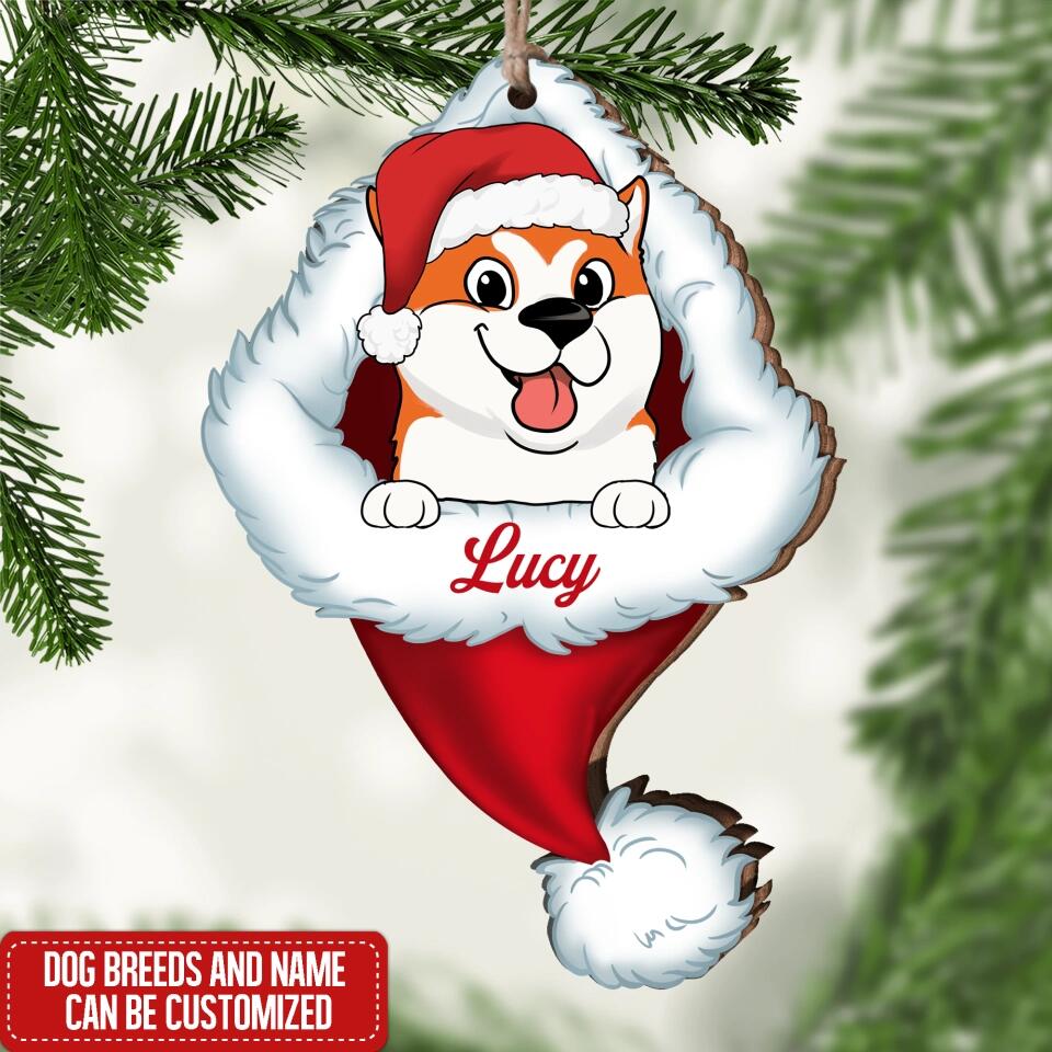 Santa Hat Ornament - Christmas Ornament - Christmas Gift - Dog Lovers Ornament - Personalized Dog Christmas Ornament