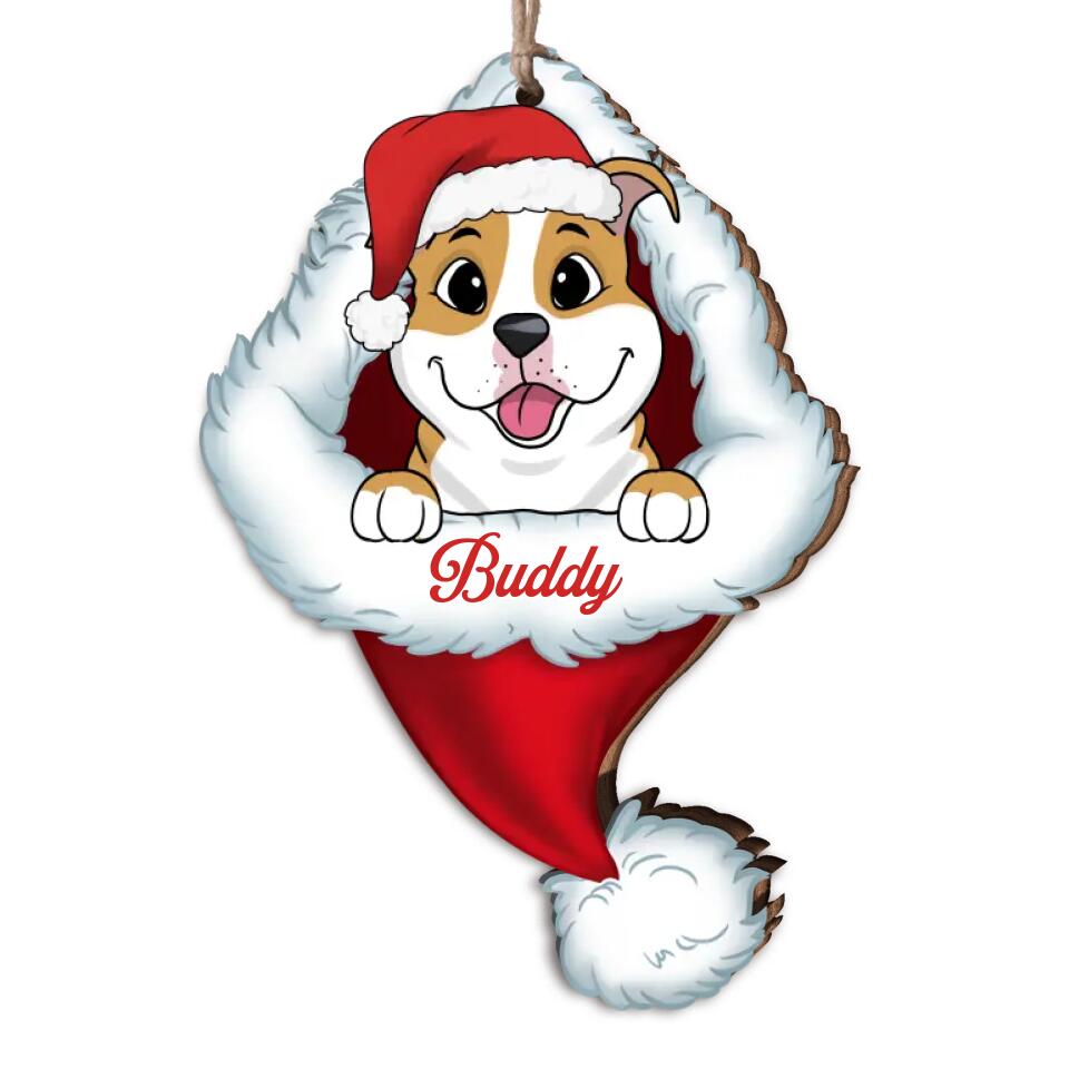 Santa Hat Ornament - Christmas Ornament - Christmas Gift - Dog Lovers Ornament - Personalized Dog Christmas Ornament