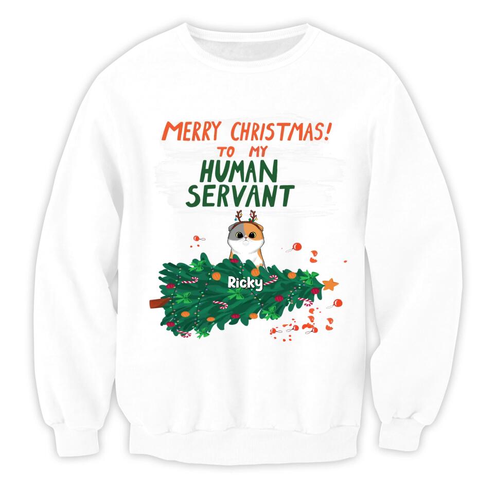 Merry Christmas To My Human Servant - Personalized Cat Shirt