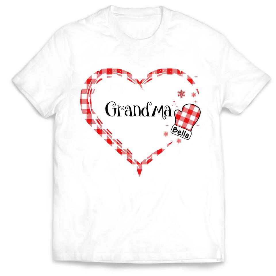 Grandma Heart Hand Print Buffalo Plaid - Personalized T-shirt, Christmas Gift For Grandma, Gift For Nana, Gigi, Grandma Sweatshirt